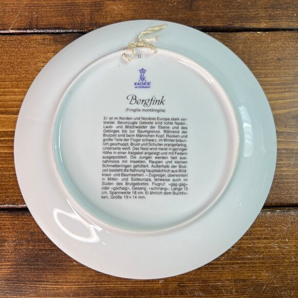 Kaiser Decorative Bird Plate By H. Auge Bergfink Design 8" Dia Floral Pink - Picture 6 of 10